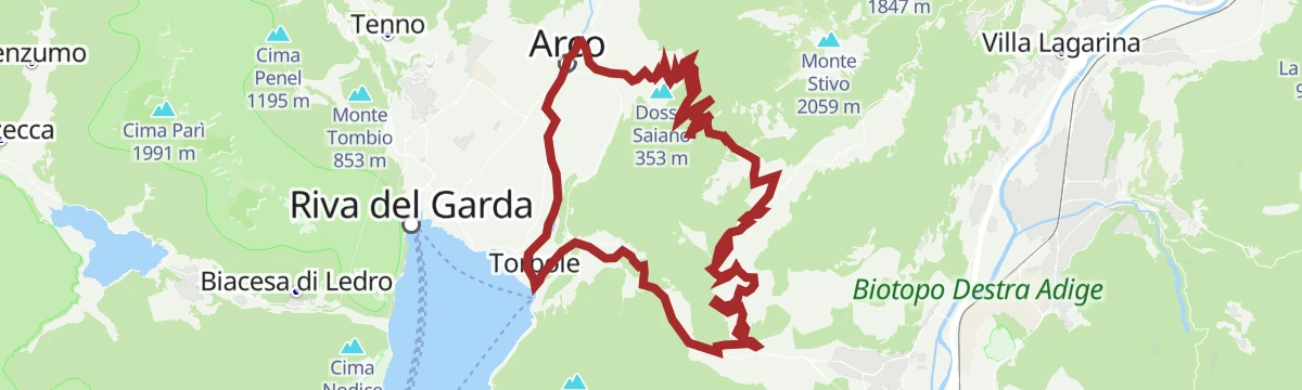 Route map: Monte Velo - Santa Barbara - Loppio